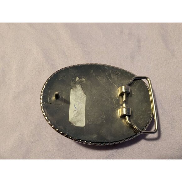 Vintage Oval Belt Buckle With Faux Pearl & Pink Coral Floral Design - Picture 2 of 2